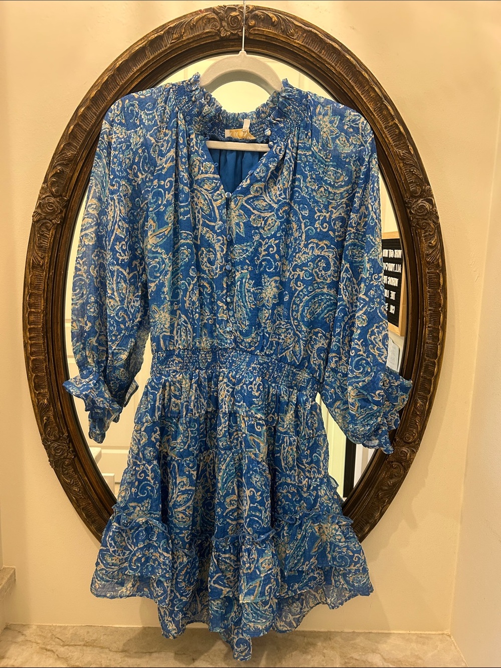 Karlie Blue Paisley Tiered Long-Sleeve Dress